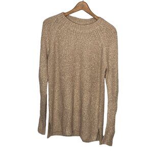 Mud Pie Women's Small S Beige Fuzzy Soft Nubby Knit Pullover Mock‎ Neck Sweater